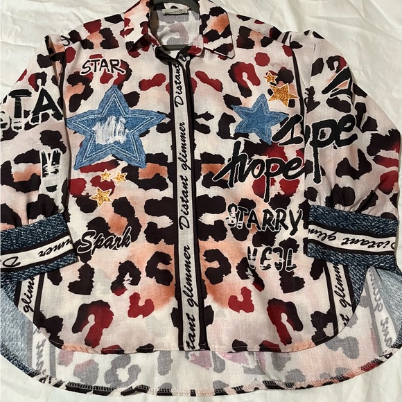 Made in Italy new buttondown shirt Avant Garde Stars Animal Print Arty Versatile - Picture 4 of 11